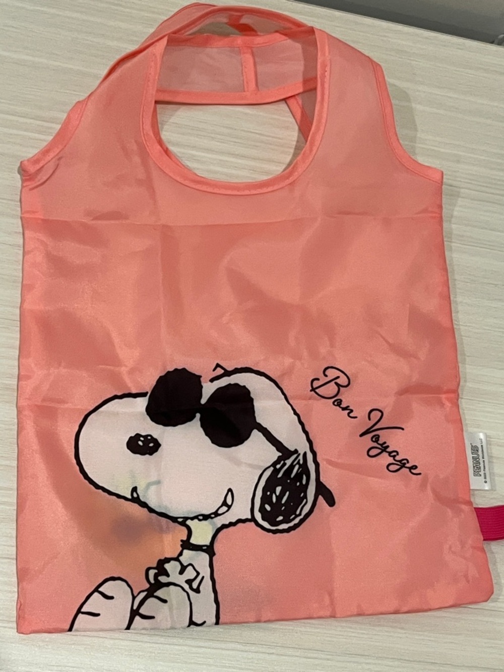 Peanuts Snoopy Coral Tote w Bon Voyage Script From Japan Limited Edition NEW GWP